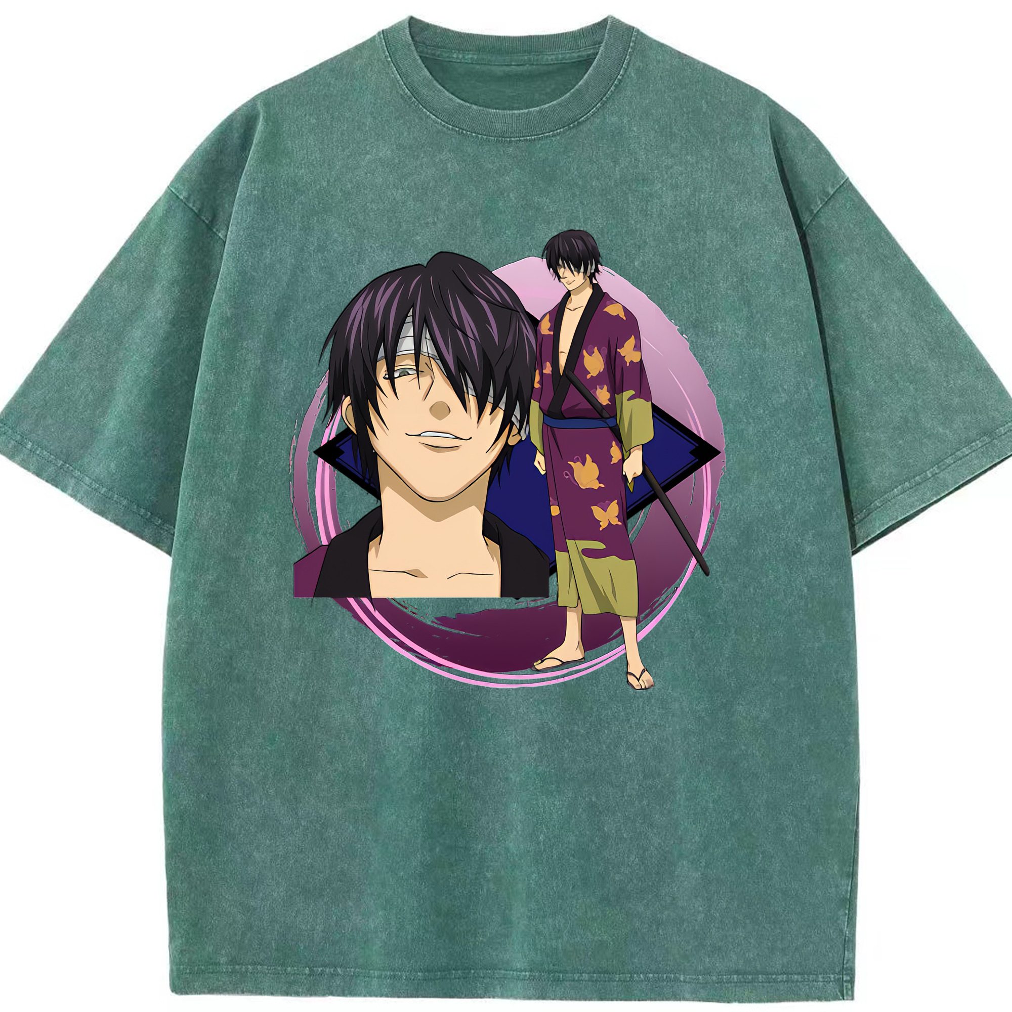 （画像用） ぎんたま 坂田銀時（さかたぎんとき） 神楽 志村新八（しむら しんぱち） GINTAMA Sakata Gintoki Kagura Shimura Shinpachi 綿100% ヴィンテージ風 半袖Tシャツ（フロントプリント）